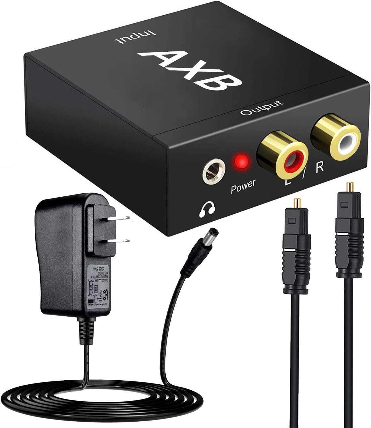 AXB Audio Digital to Analog Signal Converter DAC with 3.5mm Jack, Optical SPDIF Toslink Coaxial to Analog Stereo L/R Converter Adapter with Optical Cable and Power Adapter for PS3 PS4 Xbox DVD Roku