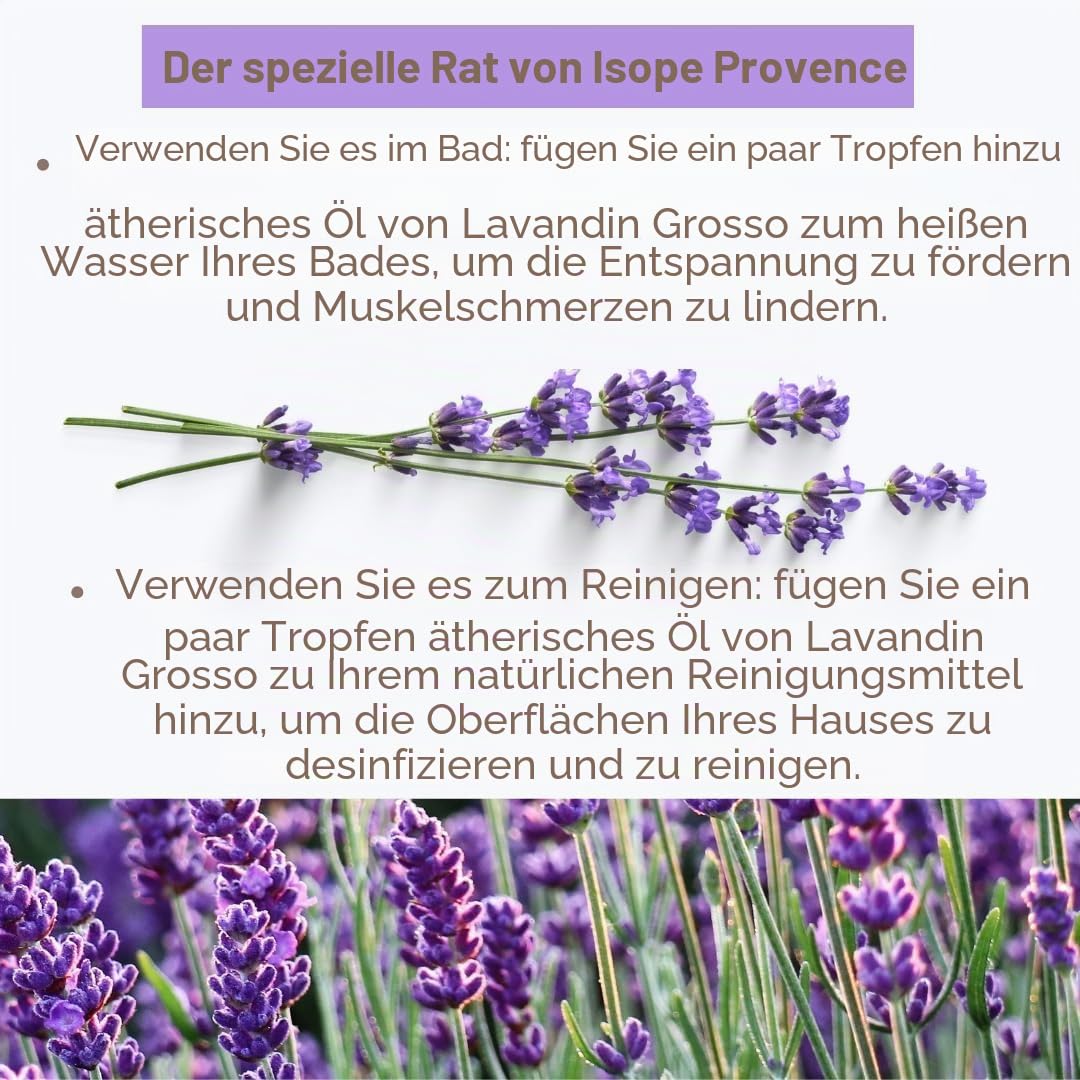 Ätherisches Öl Lavendel Grosso 1 Bett – Direct Produzent Frankreich Lustig Provenzale – 100 % rein & natürlich – Diffusor, Aromatherapie, Entspannung, Schlaf, Wohlbefinden –
