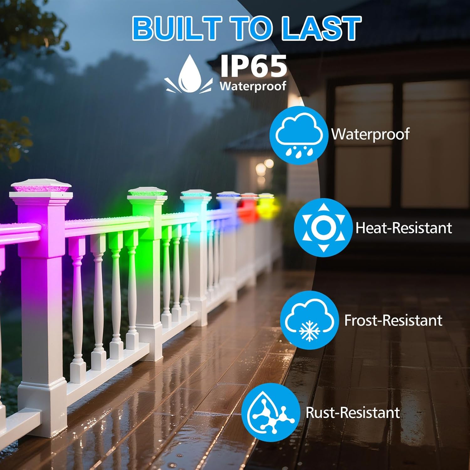 Solar Post Cap Lights Outdoor with RGB Color Changing - 6 Pack White Fence Post Solar Powered Lights IP65 Waterproof Fits for 5x5 5.5x5.5 Vinyl Posts, Decorating Yard Deck Fence Patio