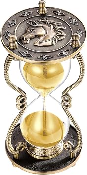 CNCJ Metal Hourglass Timer 30 MinuteVintage Brass Black Sand Clock,Large Sand Watch 30 Min,Antique Rotating Reloj De Arena,Unity Hourglass Sandglass for Gifts,Home,Desk,Office Decor