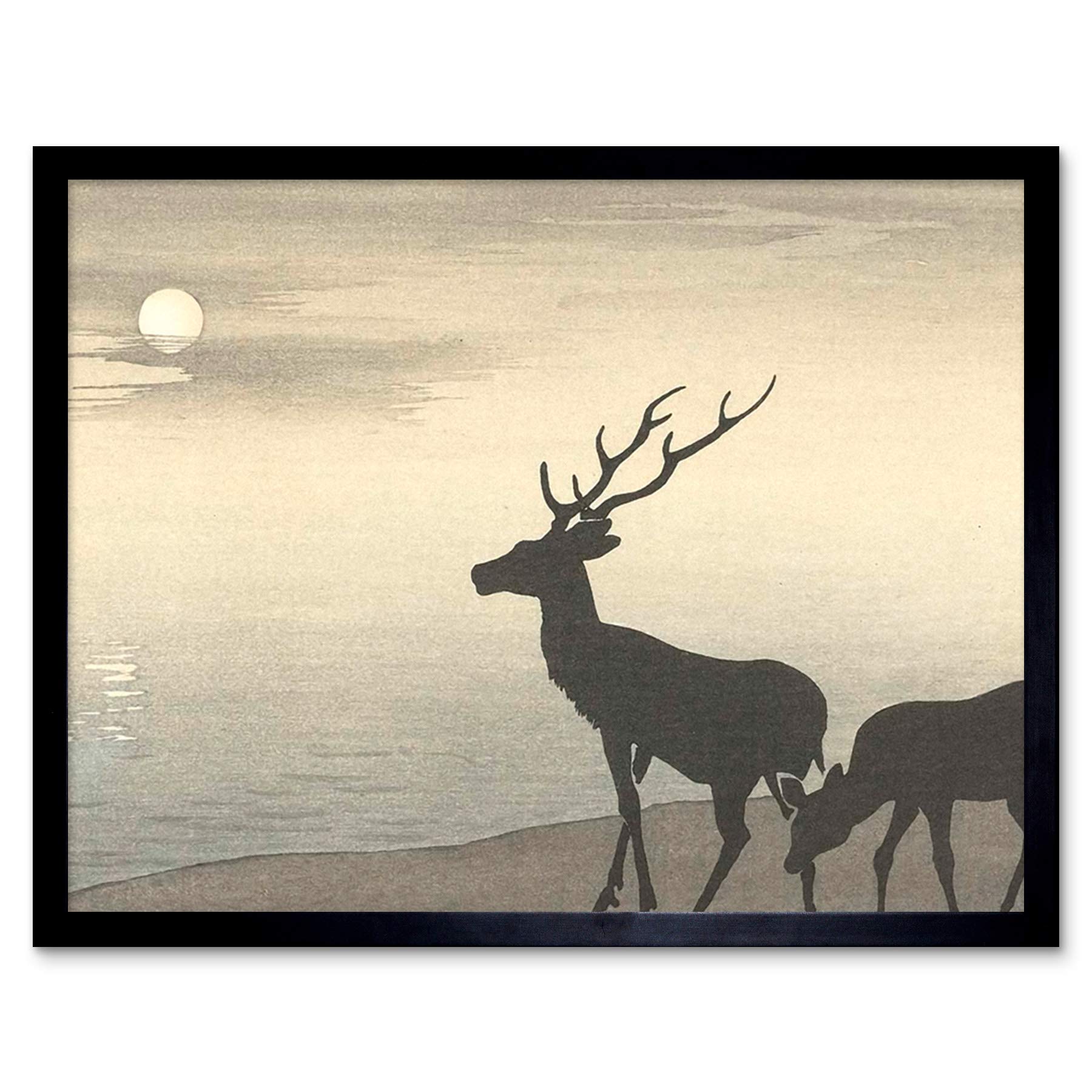 Artery8 Ohara Koson Torii Gate And Deer Landscape Art Print Framed Poster Wall Decor 12x16 inch