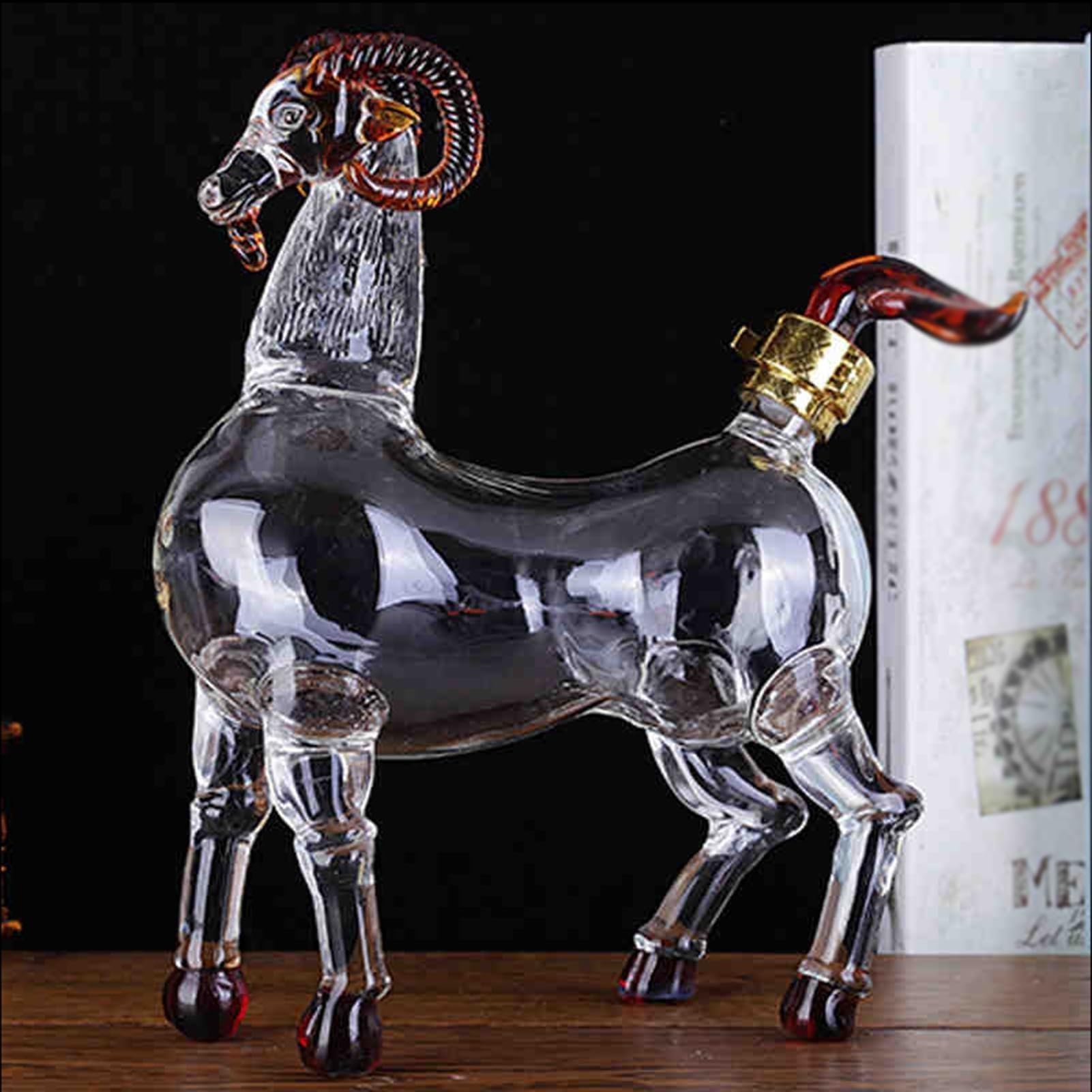 1000ML Decantador Whisky Arte Escultura - Decantador De Whisky 3D Con 9 Formas De Animales, Divertida Botella De Vino De Vidrio Sin Plomo, Artículos De Bar Con Temática Animal(Goat)