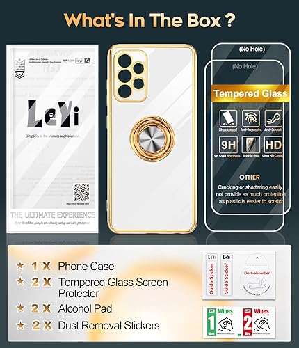 Miniatura 8 de LeYi Funda para Samsung A52 5G con protector de pantalla de vidrio templado (paquete de 2) Soporte de anillo giratorio de 360, soporte magnético,