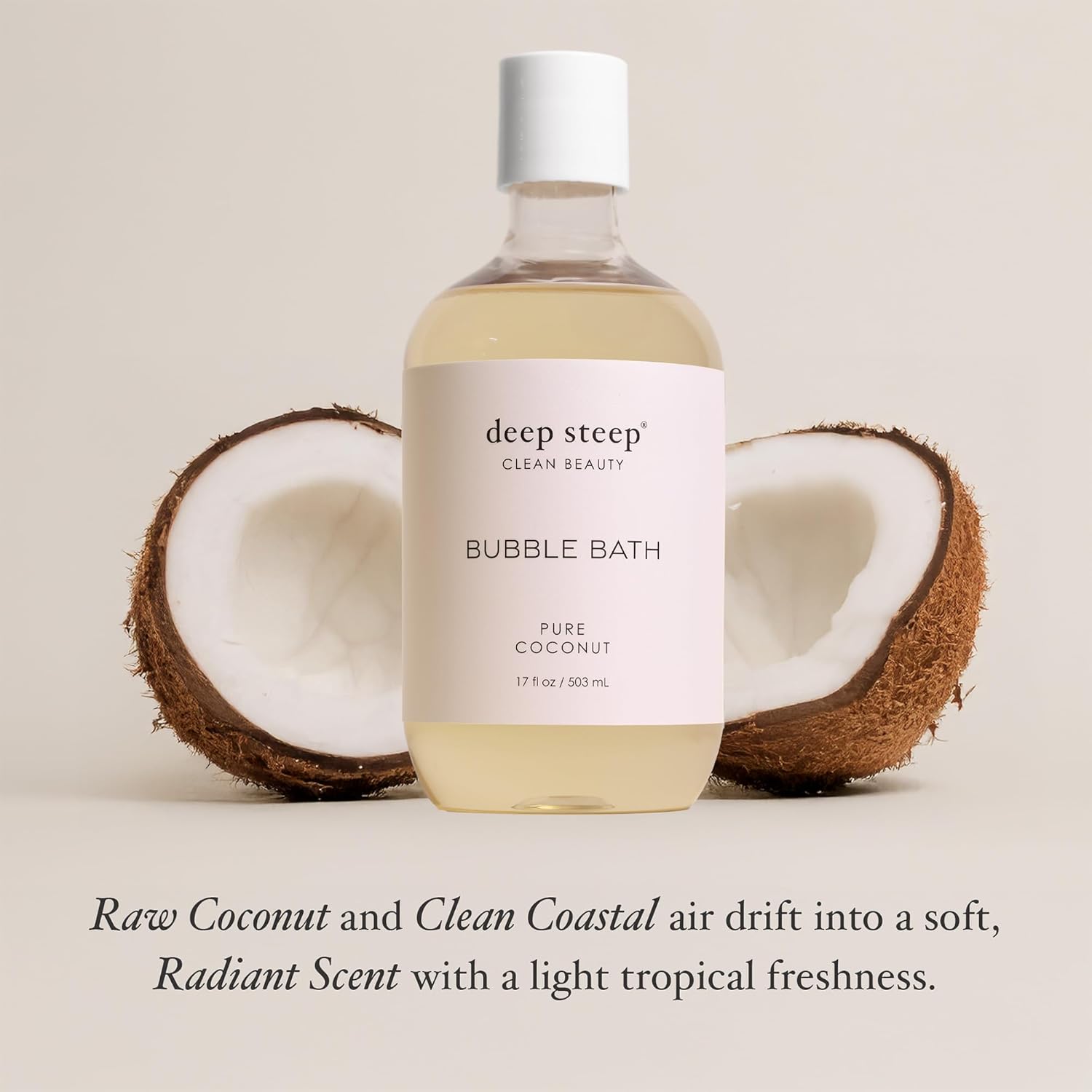 Deep Steep Pure Coconut Bubble Bath for Women, Hypoallergenic, Clinically Tested, Clean Formula for Sensitive Skin, Sulfate-Free, 17 fl oz Bottle, Essential Bath Accessories