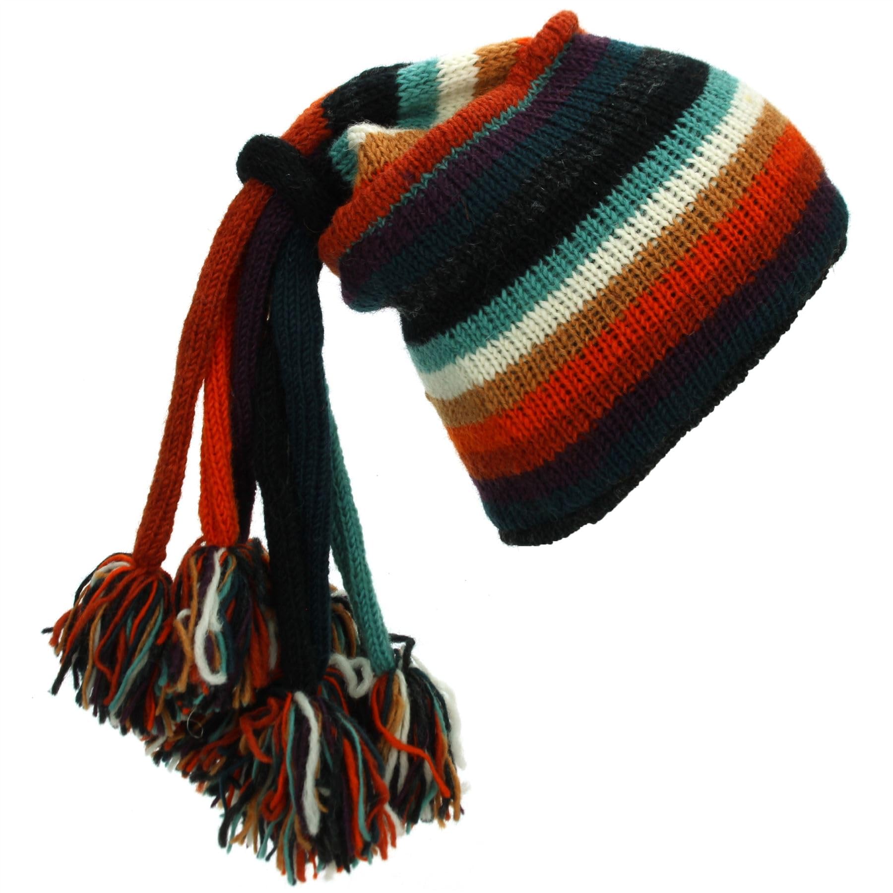 Loudelephant Stripe Anu Hand Knitted Beanie Fountain Tassel Hat