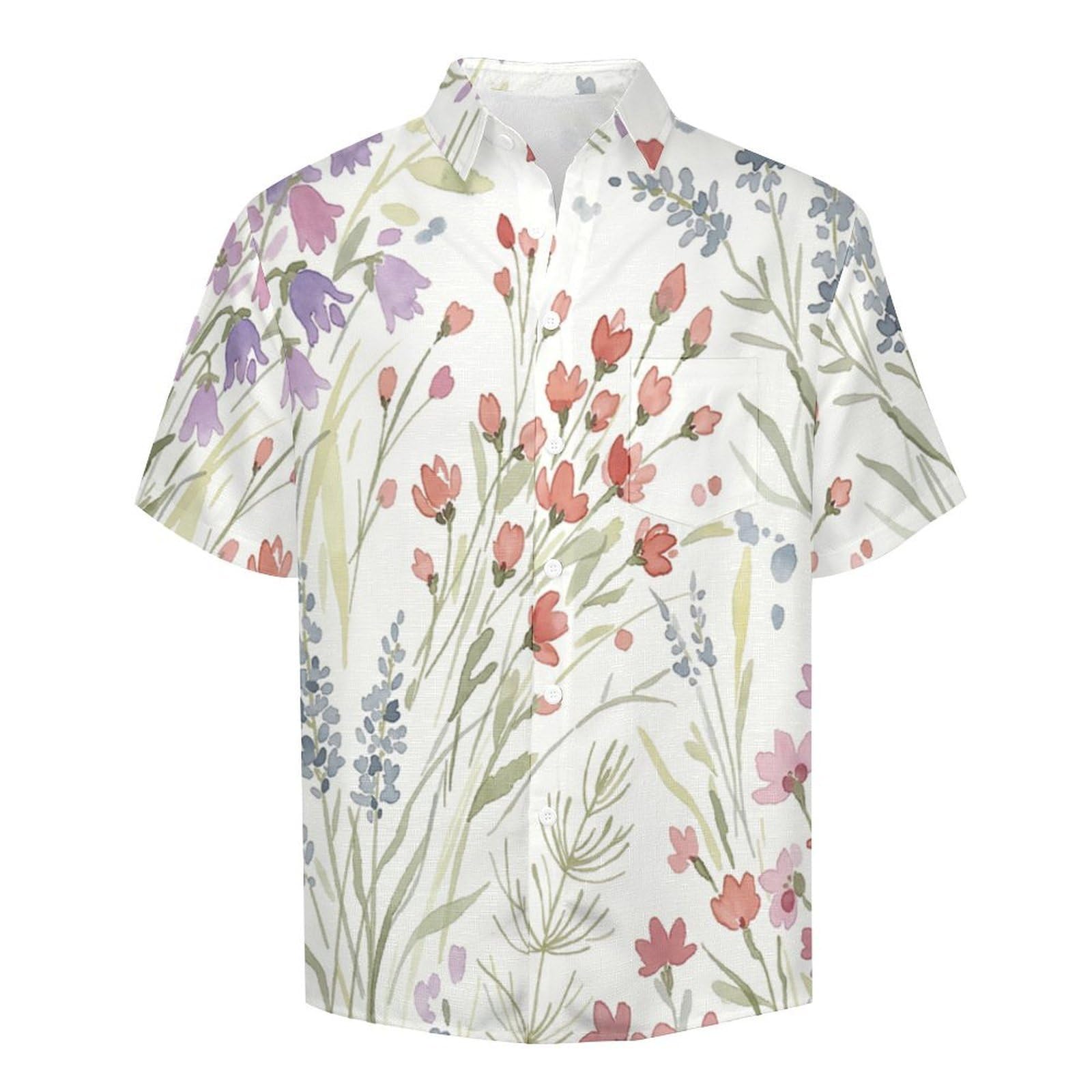 Camicia da Uomo a Maniche Corte Funky, Fiori Selvatici Ad Acquerello Dipinti A Mano, Aloha Camicias Estiva per la Spiaggia, vestibilità Normale con Bottoni, per Libero Vacanze