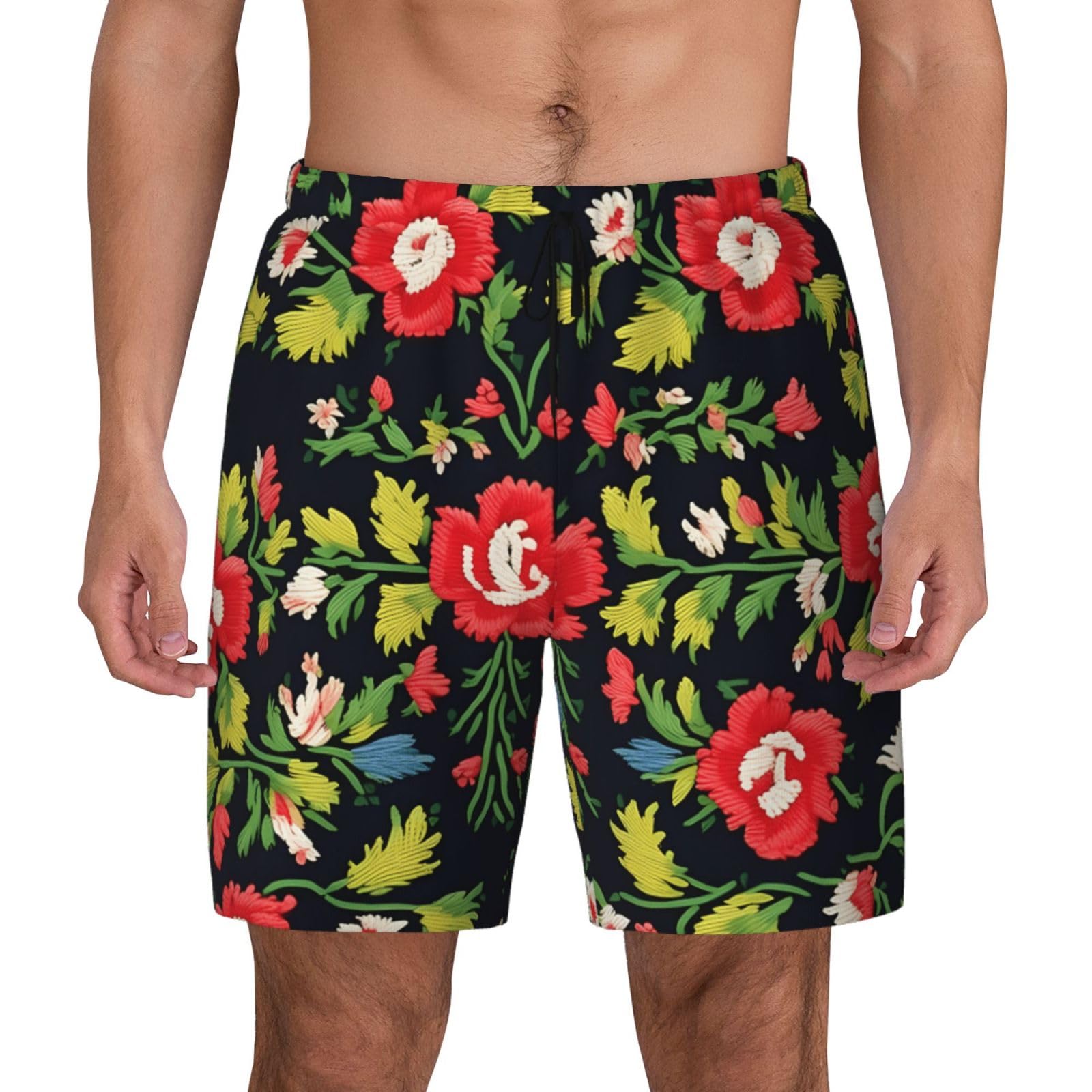Pantalones cortos de natación para hombre con bordado ucraniano de rosas 8