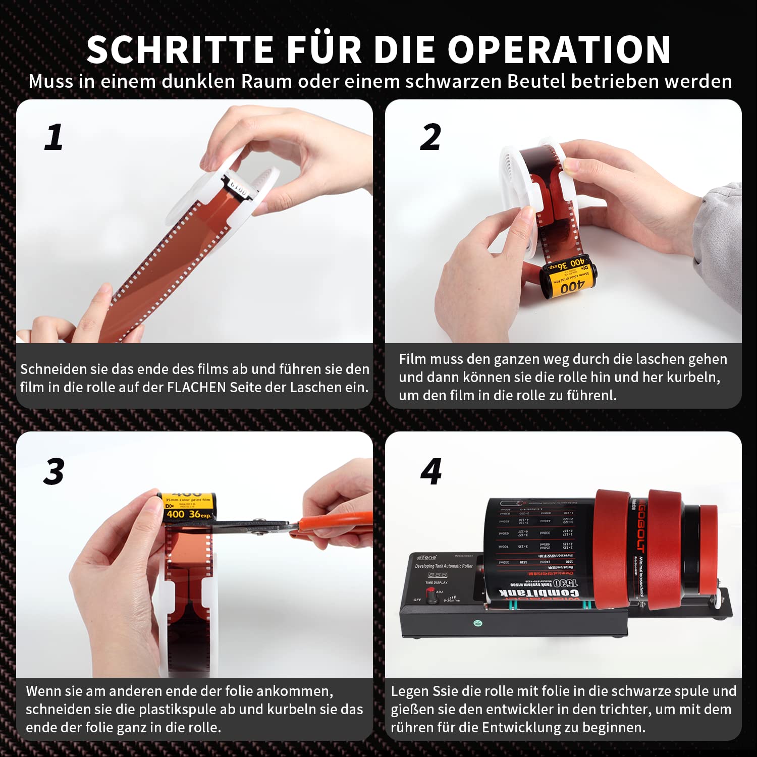 eTone Entwicklungsdose mit 3 Spulen Filmentwicklungsdose für 35mm-Film Entwickeln 120 Film Laborgerät 1530 Tank Modernisiert Erweitern Sie den Entwicklertank für 120 135 Film