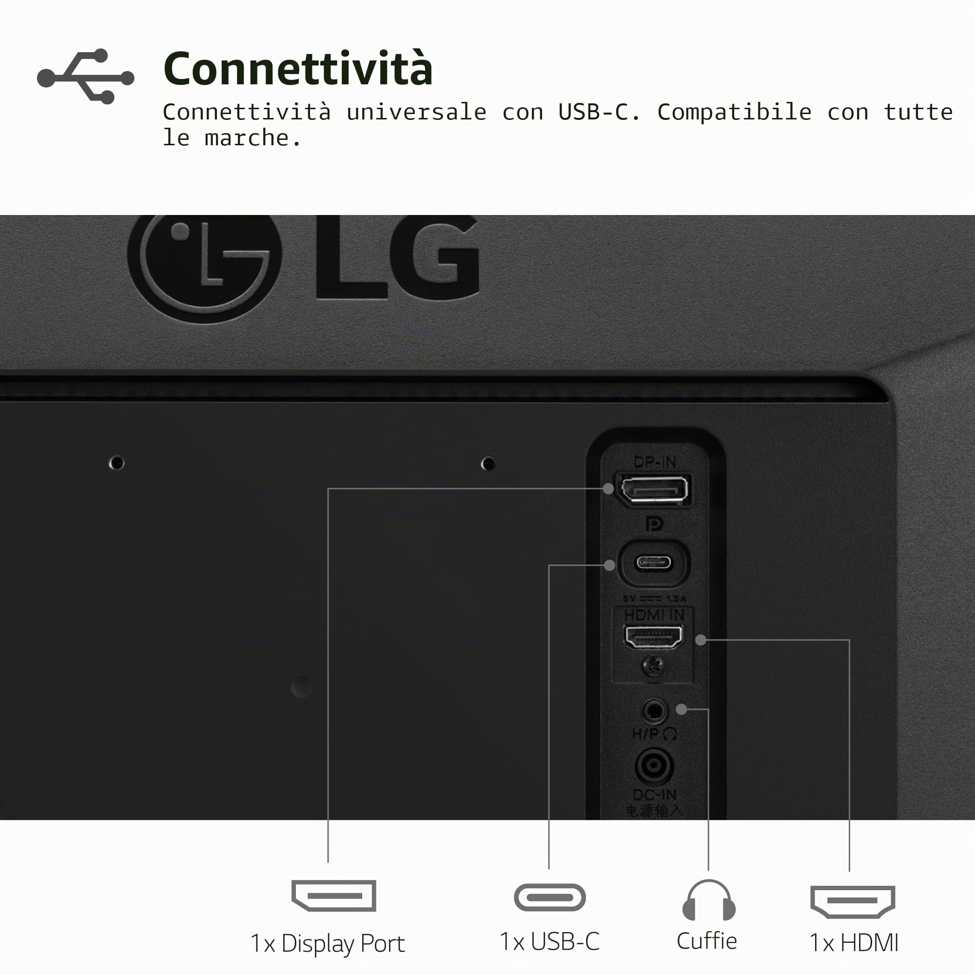 LG 29WP60G-B - Monitor Gaming LG Ultragear (Pannello IPS: 2560x1080p, 21:9, 250 CD/m², 1000:1, 5ms, 1ms con MBR, ingressi: DP x1, HDMI x1, AMD FreeSync) Nero