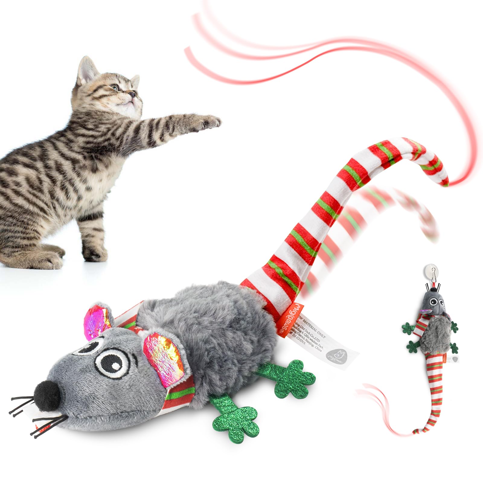 Migipaws Interaktives Katzenspielzeug, elektrisch bewegliche Maus mit weichem Federn,Intelligenter Sensor,Katzenspielzeug selbstbeschäftigung,wiederaufladbar