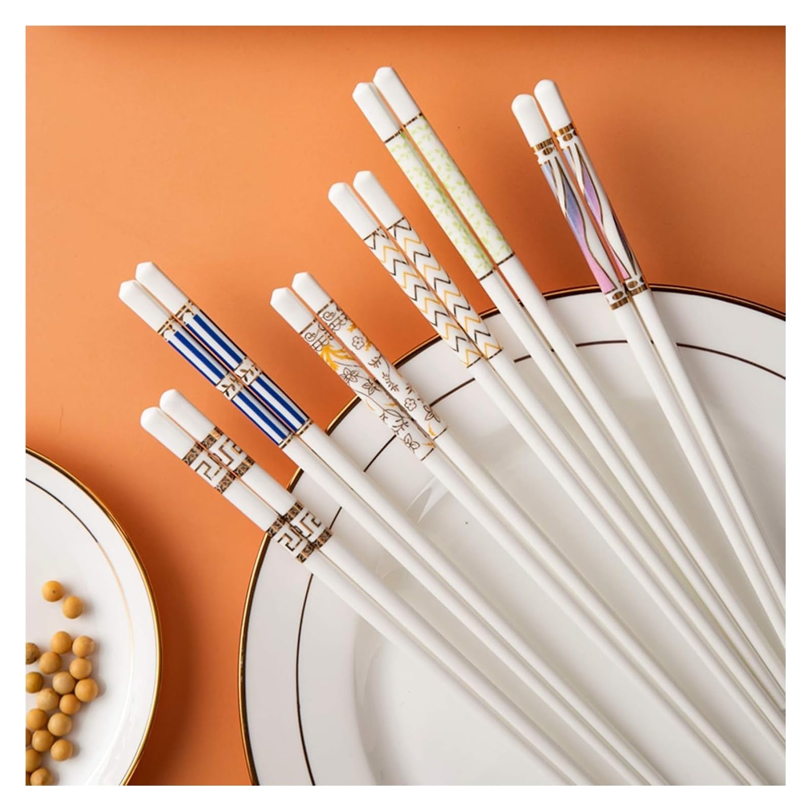 Jeu de baguettes, Coffret cadeau de 10 paires baguettes en porcelaine réutilisables, antidérapantes, chinoises tendre, à sushi japonaises céramique-blanc Z(W)