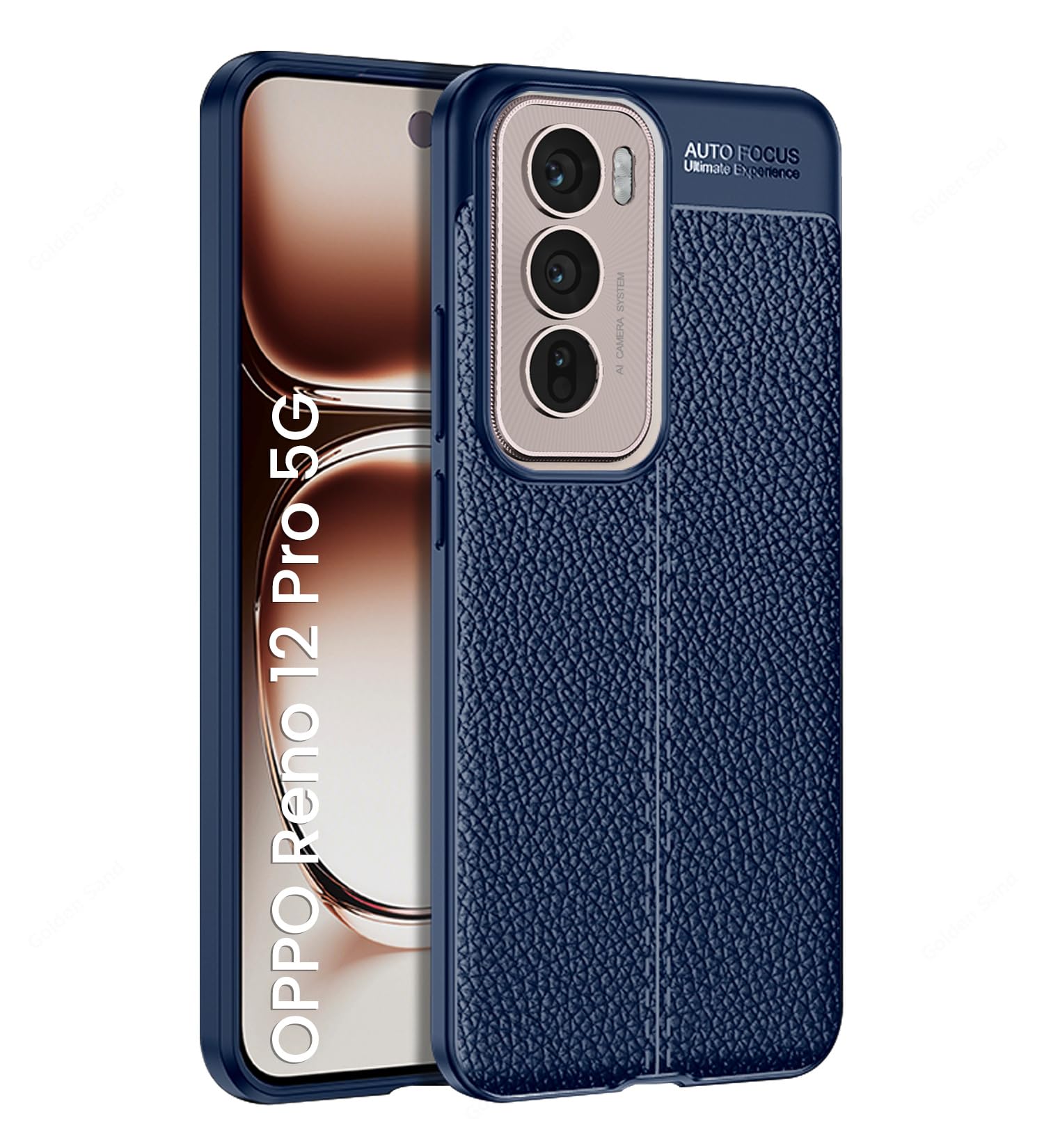 Golden Sand Cover Leather Texture Series Shockproof Armor TPU Back Cover Case for Oppo Reno 12 Pro 5G Mobile Phone, Blue (B0D9YF238Z) Amazon Price History, Amazon Price Tracker