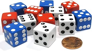 Set of 12 Six Sided 16mm D6 Dice - Patriotic USA 4 Each of Red White & Blue by Koplow Games