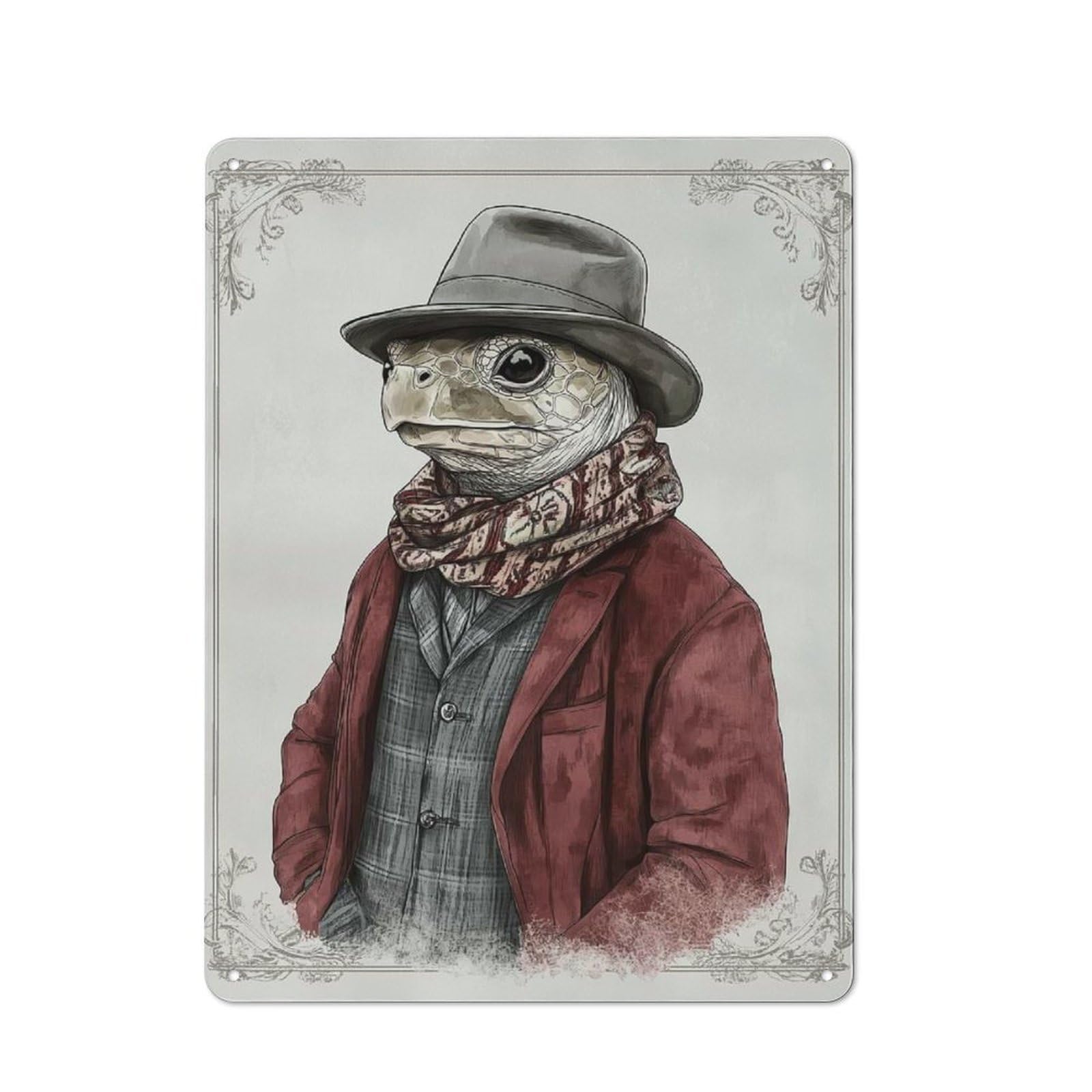 Frog in A Fedora Vintage Metal Plaque 40x30cm for Café Or Restaurant, A Decorative Gift for A Newly Furnished Café And Restaurant