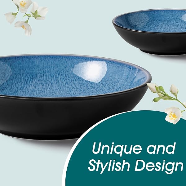 vancasso PLAYA Servizio Piatti per 6 Persone, 24 Pezzi, Set Piatti Moderni in Gres - 6 Piatti Piani, 6 da Dessert, 6 Fondi e 6 Ciotole Cereali - Adatto per Lavastoviglie e Microonde - Smalto Blu - 5