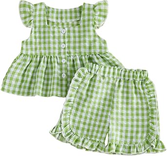 Yoawdats Toddler Baby Girl Summer Clothes Ruffle Sleeveless Shirts Tank Tops Infant Girl Cute Bloomers Shorts Set Outfits
