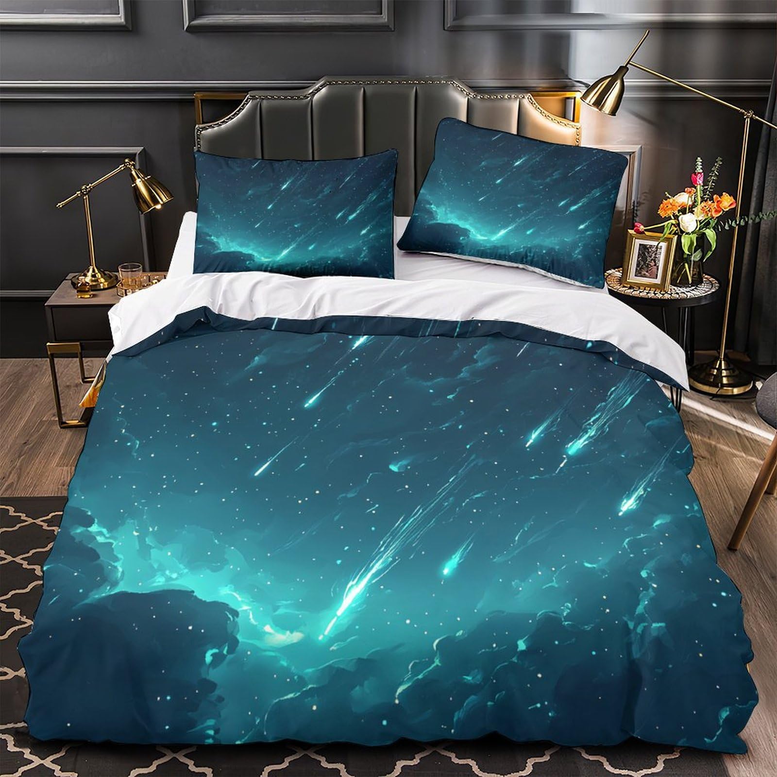 Parure de lit 3d ciel étoilé avec housse de couette astronomie en microfibre douce 135x200cm