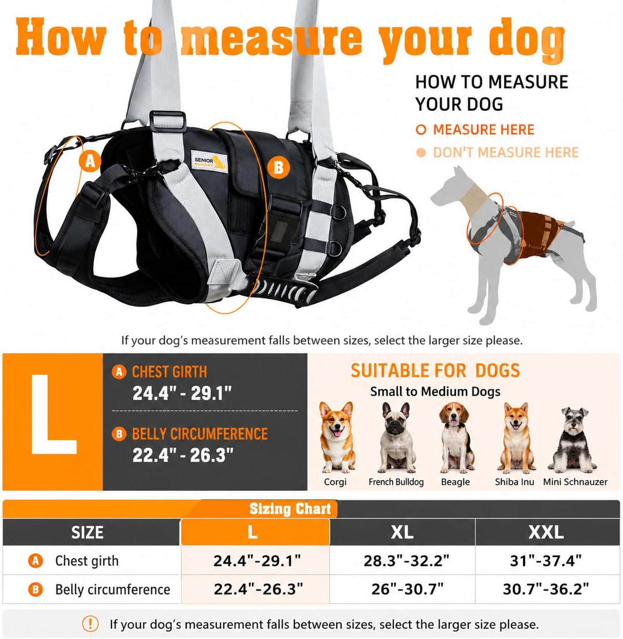 Dog Lift Harness for Large Dogs,Full Body Dog Sling Carrier with Handle,for Up Stair/Back Legs Support/Dogs Joint Injuries/Arthritis (Black, Large)