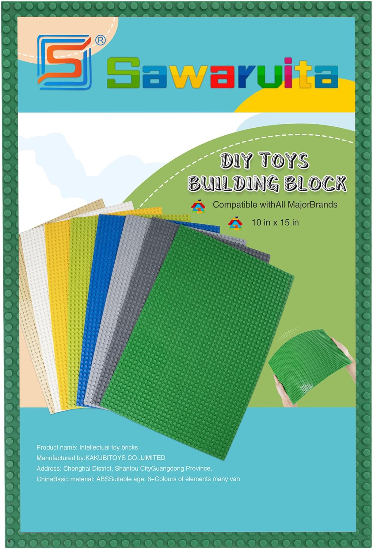 Sawaruita Classic Baseplate Building Base Plate-10 * 15 Squares Baseplates-Compatible with All Major Brands-Pack of 1 Green