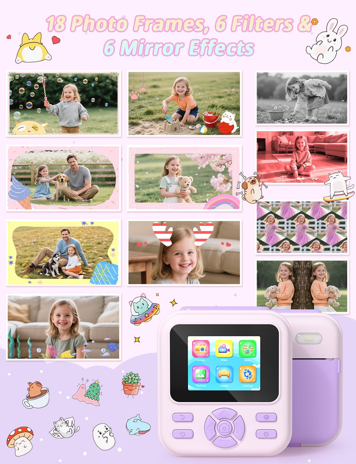 YOHOOLYO Aparat do natychmiastowego druku dla dzieci, cyfrowy aparat natychmiastowy 2,4 cala dla dzieci z kartą 32 GB i 3 rolkami papieru, cyfrowe zabawki wideo 1080P HD, prezenty urodzinowe dla