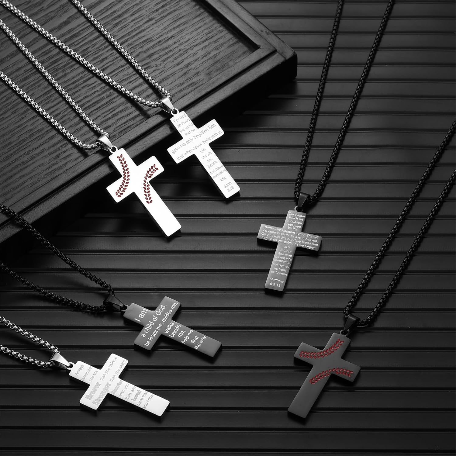 RWQIAN Baseball Cross Necklace for Men Bible Verse, Christian Religious Scriptures Faith Baptism 1st First Communion Pendant Chain for Boys, Father's Dad Day Graduation Jewelry Gifts for Him - Image 4
