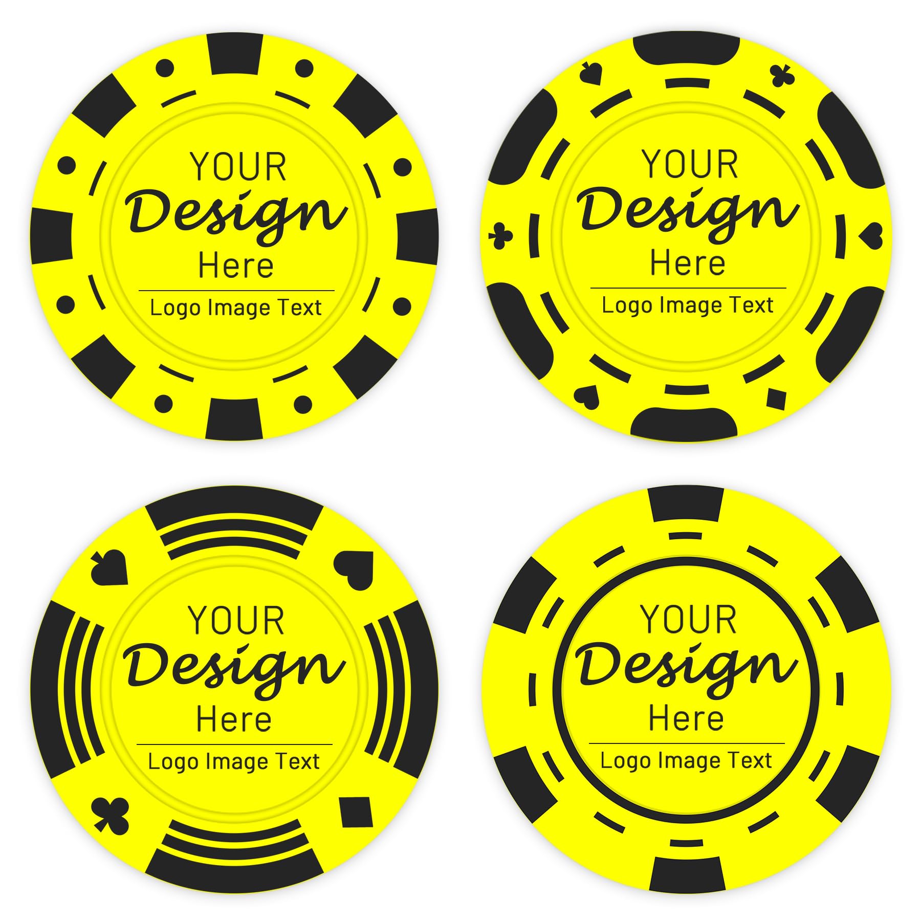 Shueewago 100 Personalized Poker Chips Customized with Your Photo, Logo or Image, Double Sided Full Color Print, Round Drink Tokens for Wedding, Birthday Party and Bar Exchange (Yellow)