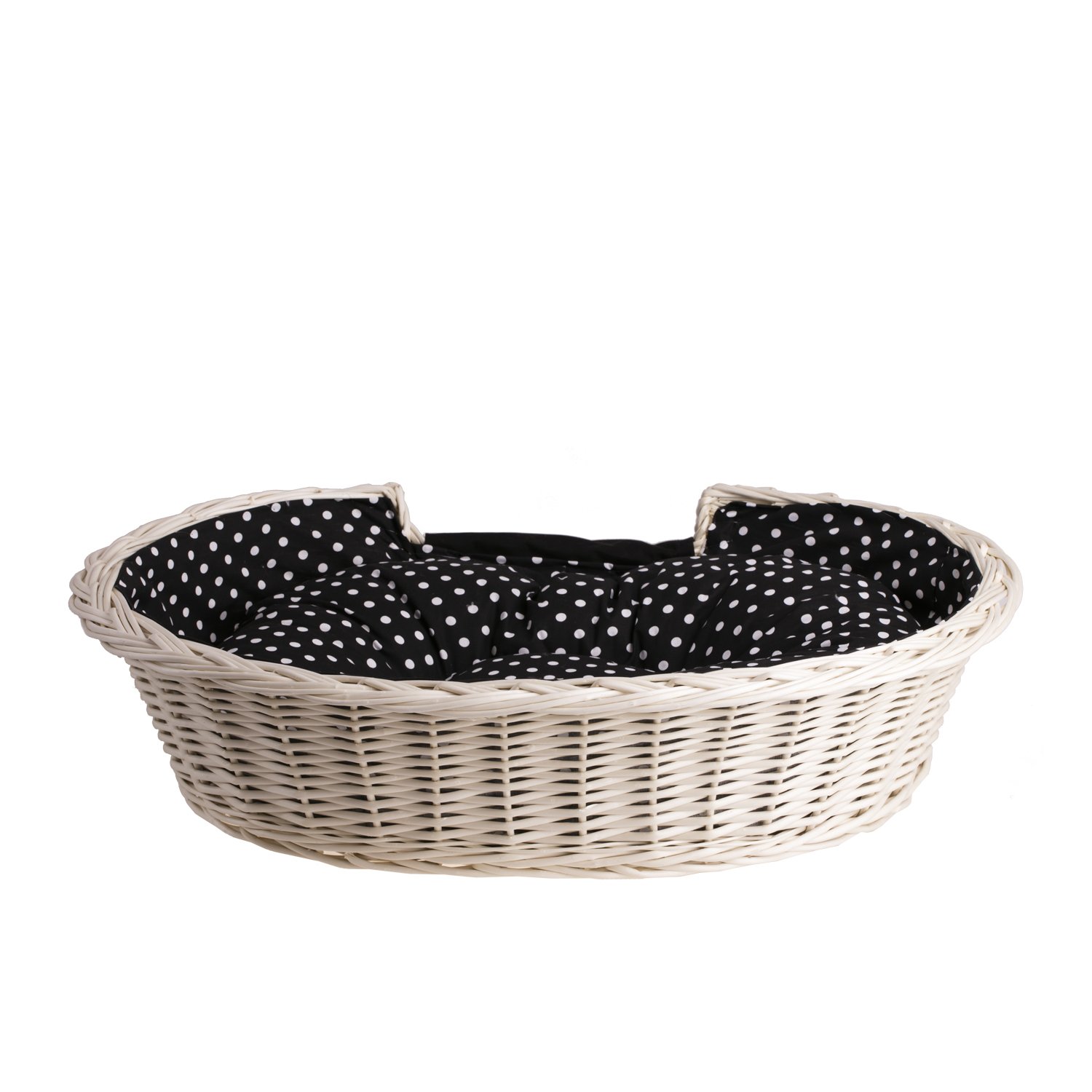 Cesta para perros, cesta para gatos, cojín para perros, cesta de mimbre (85 cm, color blanco, con bordado)