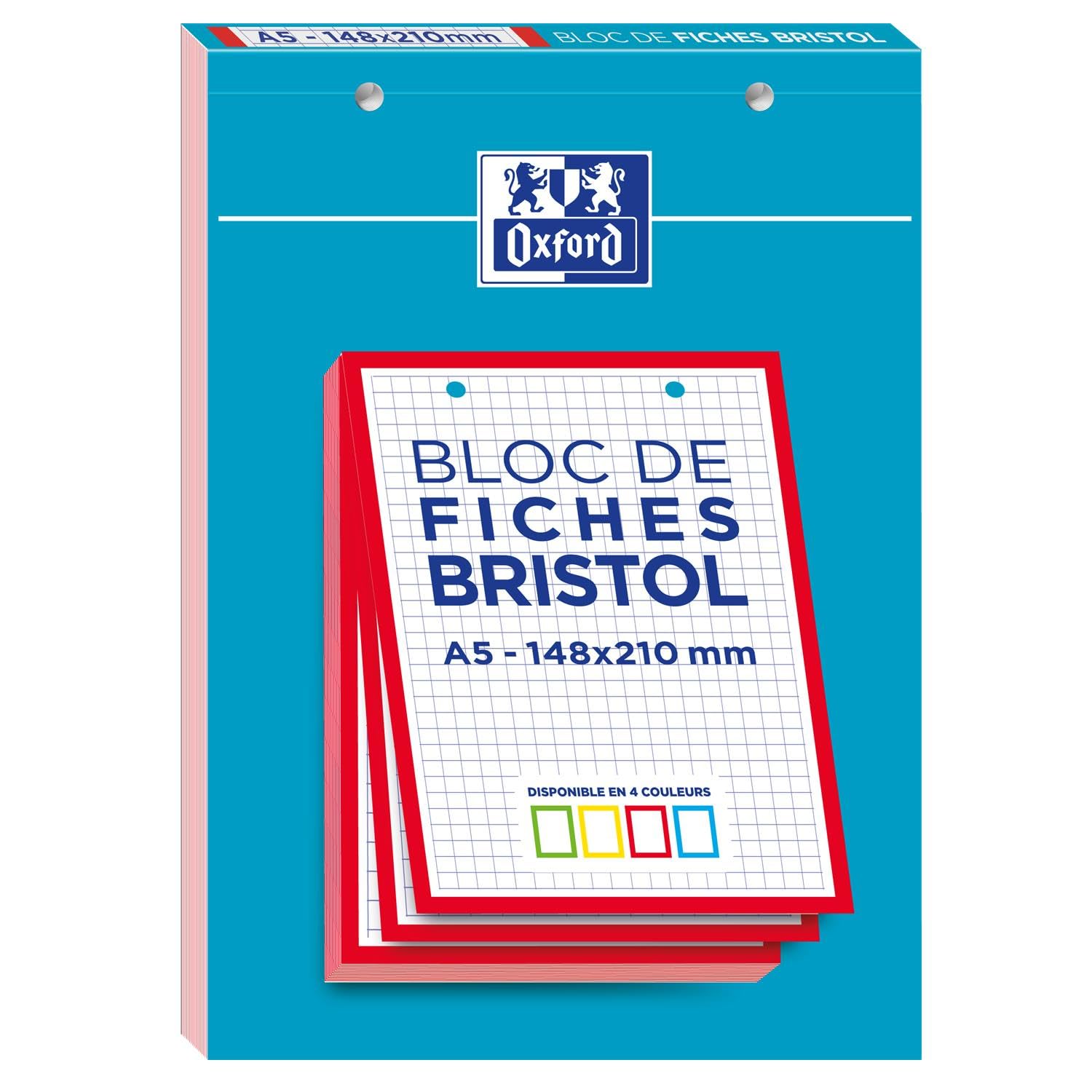 Oxford Bristol 2.0 flashcard 2-gaats A5 geruit 5mm 210g 30 vel assorti