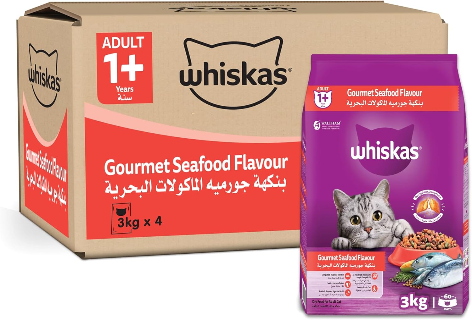 Whiskas Gourmet Seafood Dry Cat Food, Pack of 4, of 3Kg, Adult Cats 1+ Years, Complete Nutrition and Great Taste Cat Dry Food Whiskas Gourmet Seafood Dry Cat Food, Pack of 4, of 3Kg, Adult Cats 1+ Years, Complete Nutrition and Great Taste Cat Dry Food