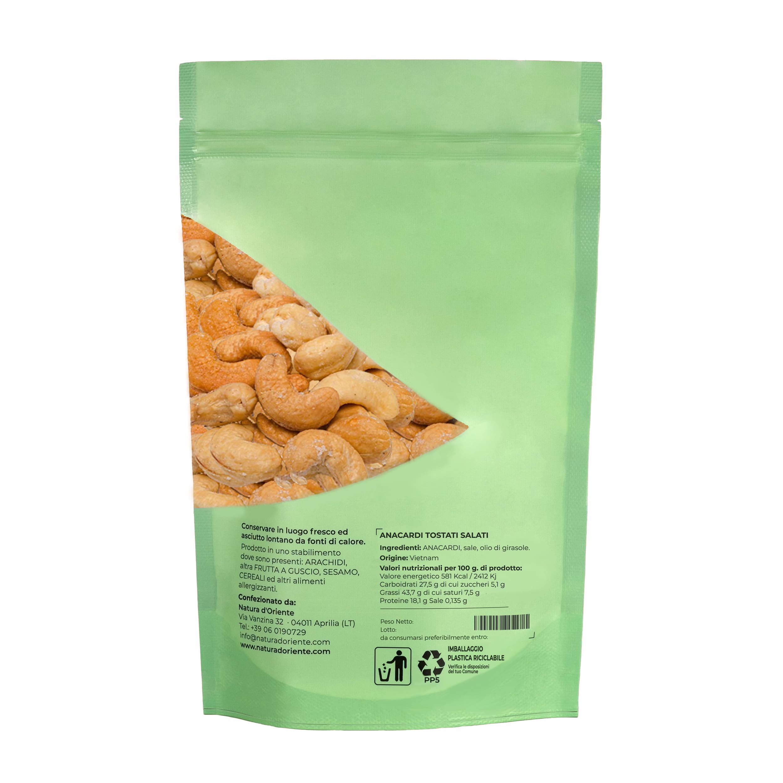 NATURA D'ORIENTE Anacardi Tostati Salati 1 kg Frutta Secca Snack | Croccanti e saporiti • Pronti da gustare • Ideali per aperitivi e snack