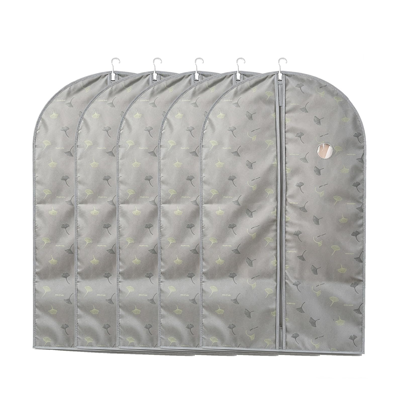 Set da 5 Copri Abiti Tessuto Non Tessuto Apertura per Gruccia Cerniera | Finestra Trasparente Bordatura Accurata Tessuto Impermeabile per Cappotti Giacche Camicie(Gray,60*135cm/24*53in)