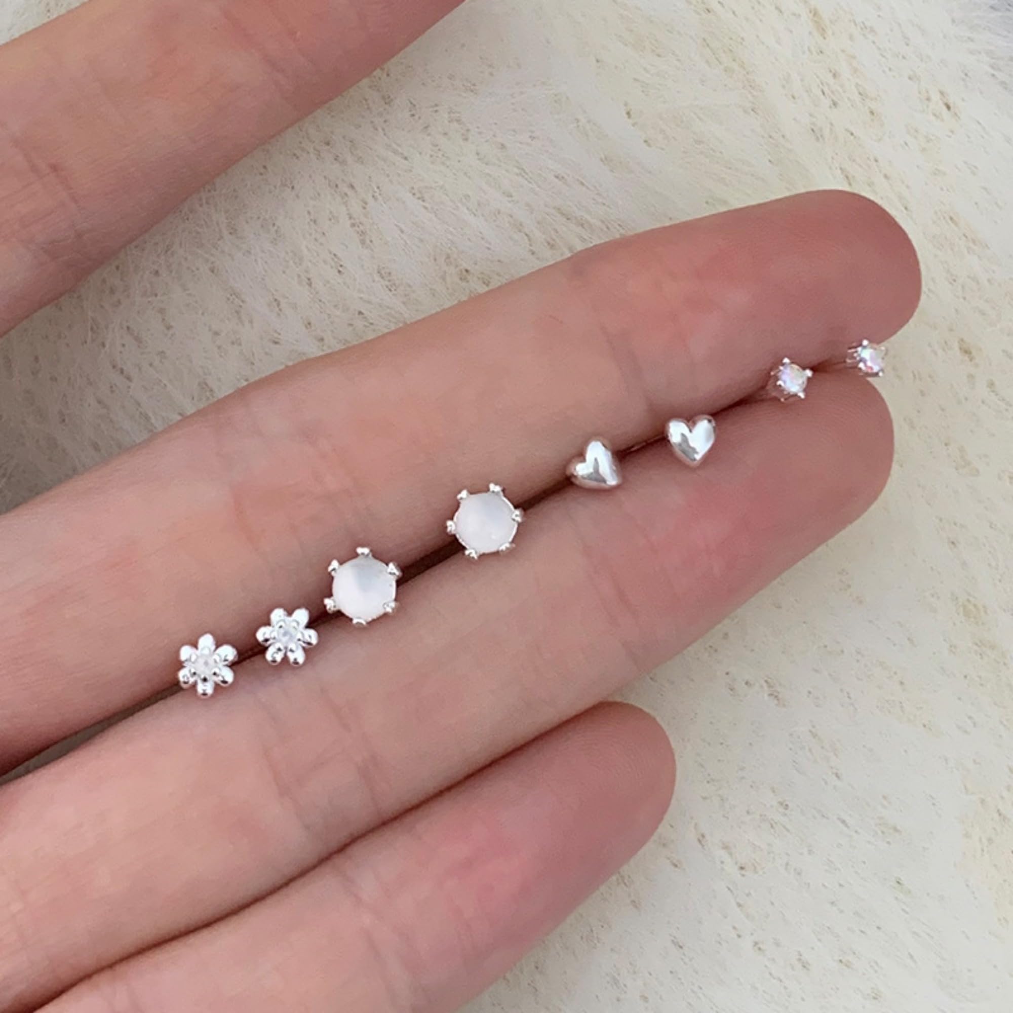 4 Paar 925 Sterling Silber Ohrringe Set für Frauen - 8 Stück zierliche Ohrstecker Mix- Hypoallergene Minimalistische Ohrstecker für Knorpel, Ohrstapeln & mehrere Piercings