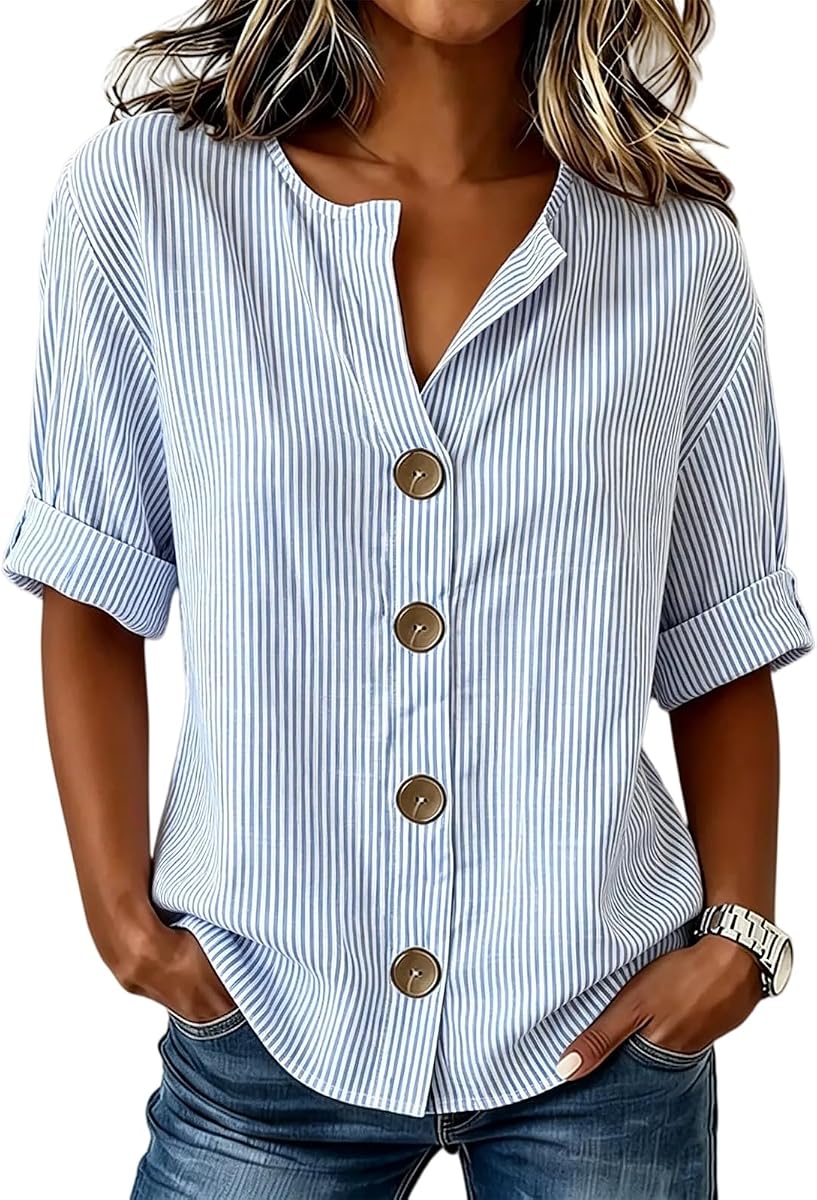 Womens Long Sleeve V Neck Wildflower Shirt Button Down Shirts Casual Summer Shirts Blouse Tops