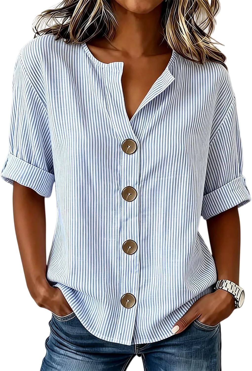 Womens Long Sleeve V Neck Wildflower Shirt Button Down Shirts Casual Summer Shirts Blouse Tops