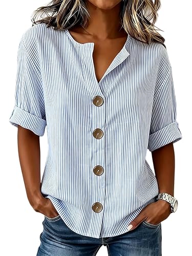 Scgirl Womens Long Sleeve V Neck Wildflower Shirt Button Down Shirts Casual Summer Shirts Blouse Tops