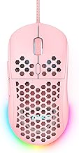 DIERYA Gaming Mouse, 12800DPI Optical Sensor, 6 Programmable Buttons, Customizable RGB Pink Honeycomb Mouse, Drag-Free Paracord Wired Mouse, Ergonomic Design Computer Mouse for Windows PC Gamers