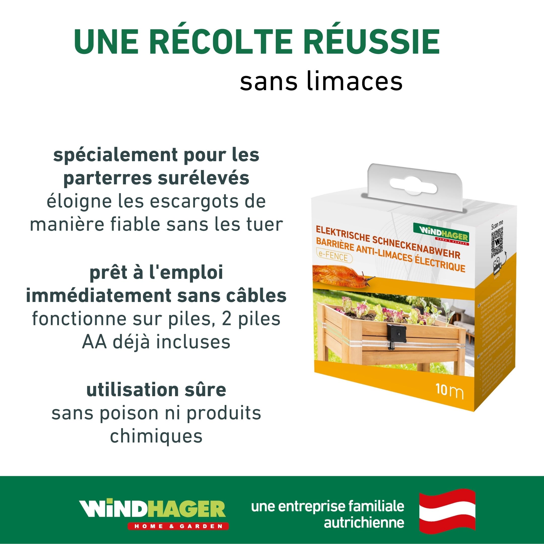 Windhager dissuasif électrique Contre Les escargots e-Fence - 10 m - Protection Contre Les limaces, barrière Anti limace, Bande à escargots électrique - Inoffensif pour l'homme et l'animal