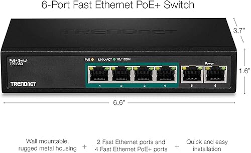 Miniatura 6 de TRENDnet - Conmutador de red Fast Ethernet PoE de 6 puertos, TPE-S50, 4 puertos Fast Ethernet PoE+, 2 puertos Fast Ethernet, con presupuesto de 60 W