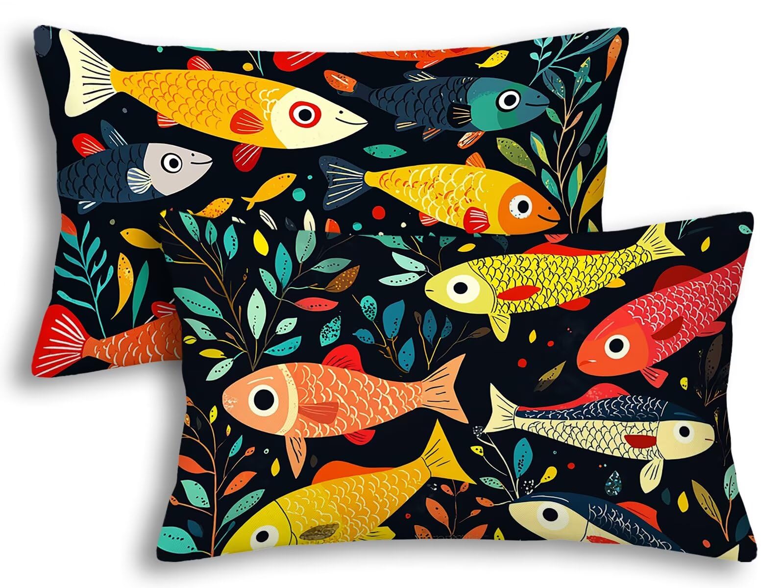 Taie oreiller 40x60 poisson housse coussin animal rectangulaire lot de 2 design