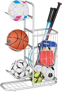 Relaxdays Ballständer, 3 abnehmbare Ballhalterungen, für Basketball, silber