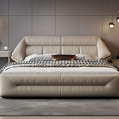 Gray King Size Upholstered Platform Bed Frame with Wingback Headboard and Storage Drawers Strong Wooden Slat Support No