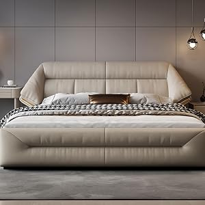 Gray King Size Upholstered Platform Bed Frame with Wingback Headboard and Storage Drawers Strong Wooden Slat Support No