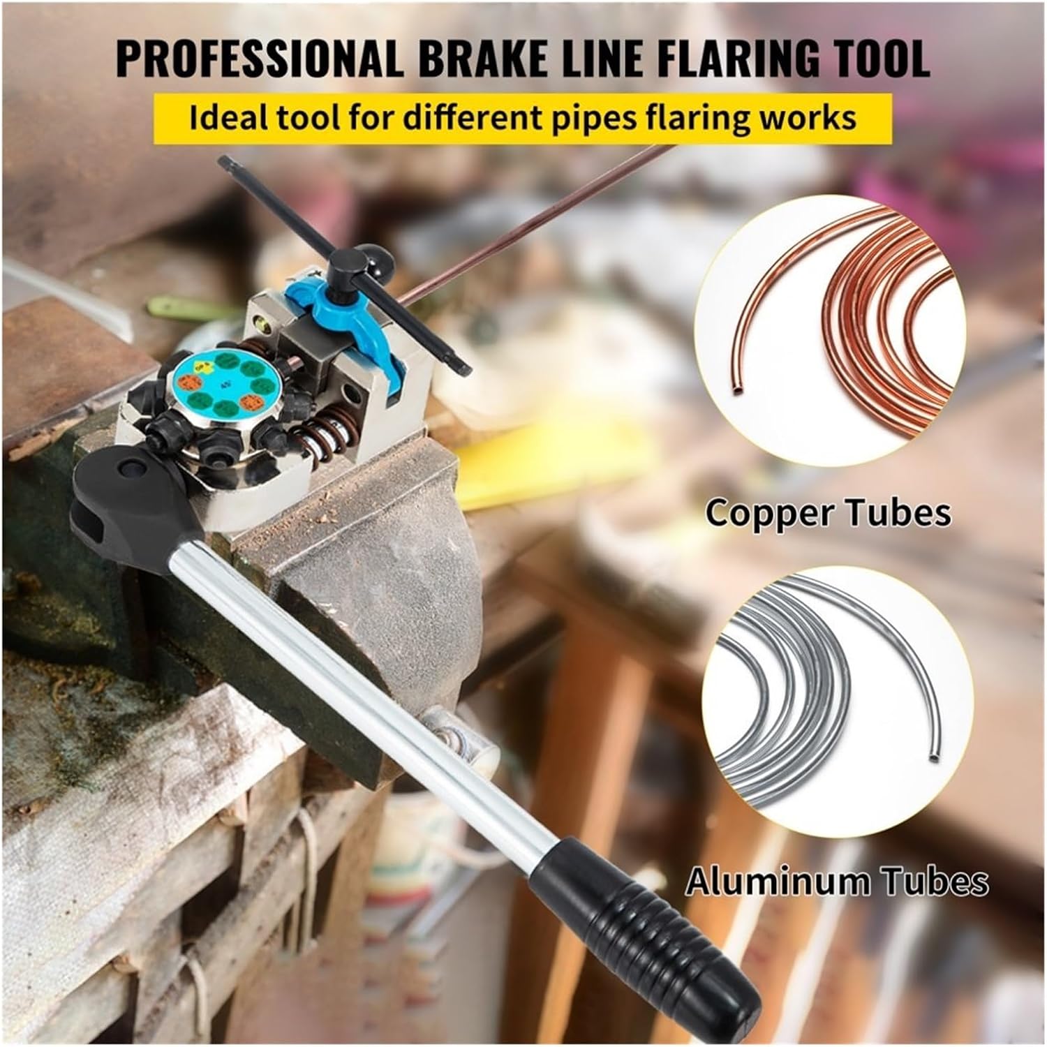 Pipe Expander, Brake Line Flaring Tool, 45 Degree Single, Double, And Bubble Flares For 3/16", 1/4", 5/16" And 3/8" Tube Size