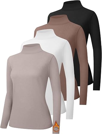 HOPLYNN 2/4 Pack Womens Turtleneck Fleece Lined Long Sleeve Thermal Shirts