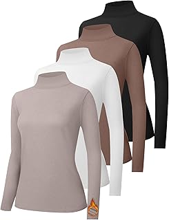 2/4 Pack Thermal Turtleneck Women Fleece Lined Turtle Neck Long Sleeve Shirts Mock Pullover Sweater Tops