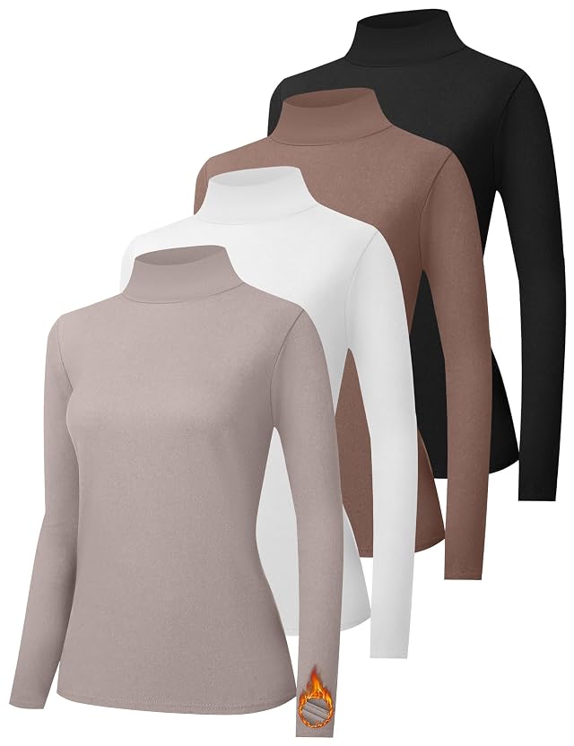 HOPLYNN 2 4 Pack Thermal Turtleneck Women Fleece Lined Turtle Neck Long Sleeve Shirts Mock Pullover Sweater Tops
