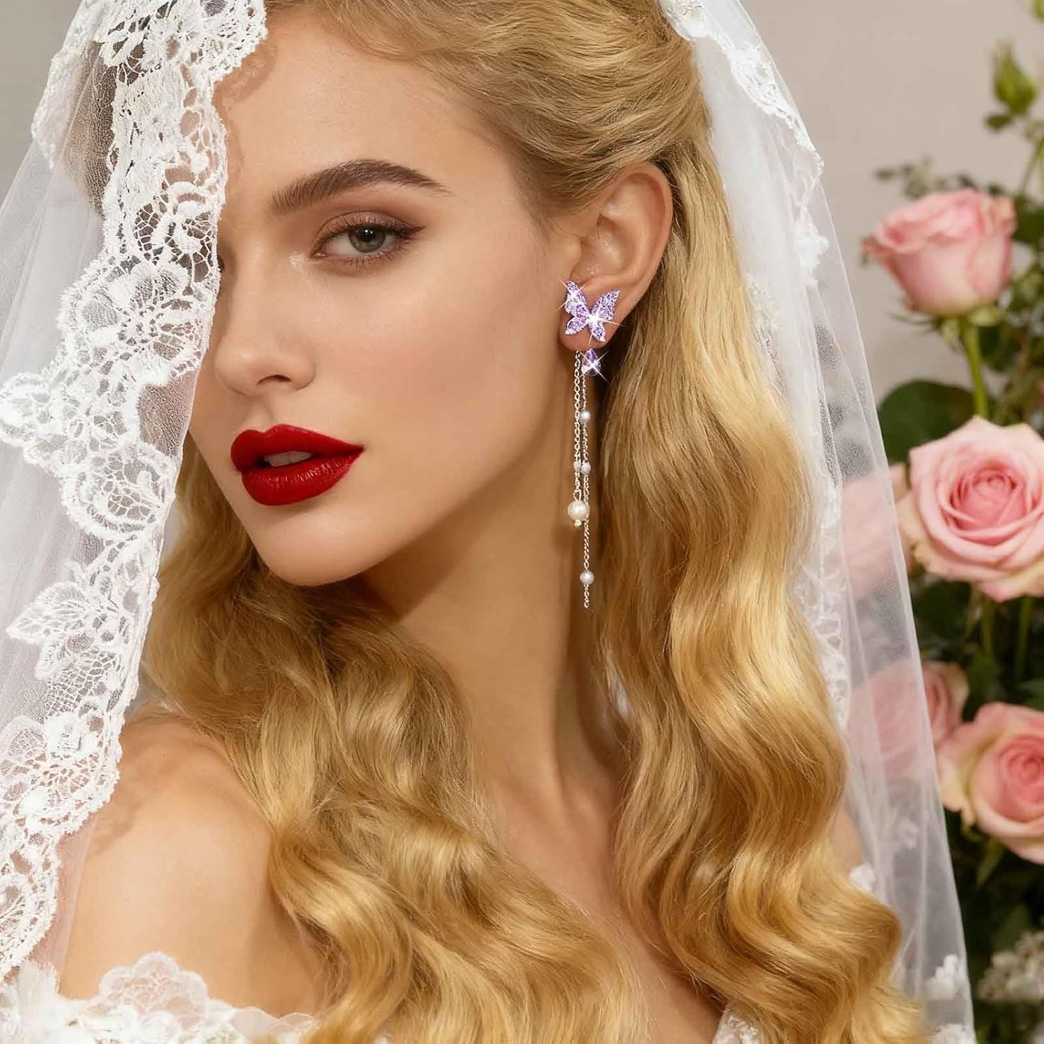 Andelaisi Vintage Pearl Tassel Earrings Long Pearl Chain Drop Earrings Sprkly Crystal Butterfly Earrings Pearls Long Dangle Earrings Jewelry for Women - Image 7