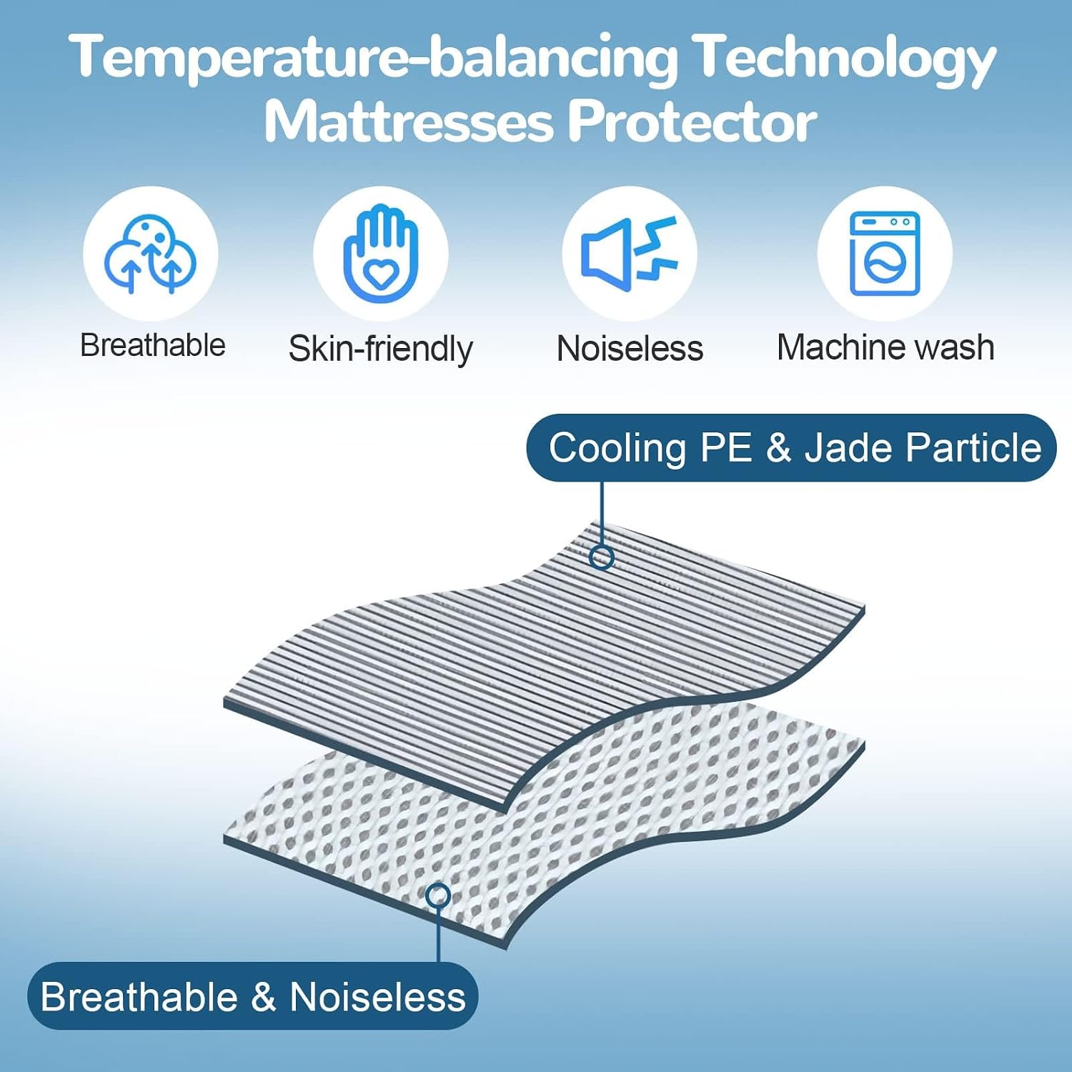 Ailemei Direct Cooling Thin Mattress Pad, Full Size Mattress Topper for Hot Sleepers, with a Deep Pocket Fits 16" Mattresses, Cool Fitted Sheets for Bed, Summer Cooling System, Gray, 54"x75"