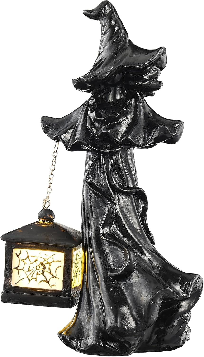 Amazon.com: Witch Lantern Statue, Witch Lantern Halloween Decoration ...