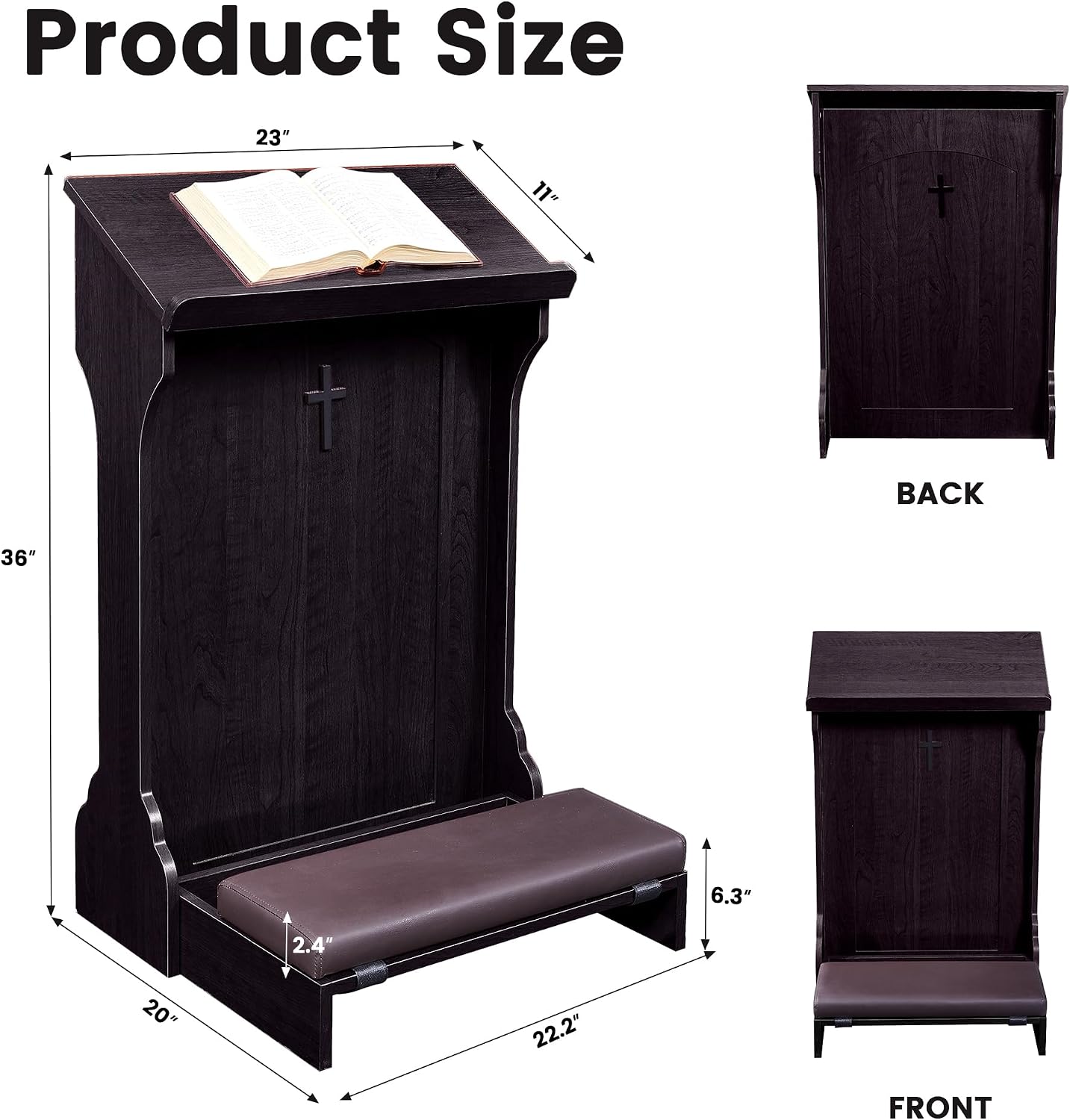 Foldable Prayer Kneeler, Wooden Prayer Bench with Cushion Pad, Rounded Corner Bookend, Customizable Cross Decoration, Reinforced Steel Tube Base Design